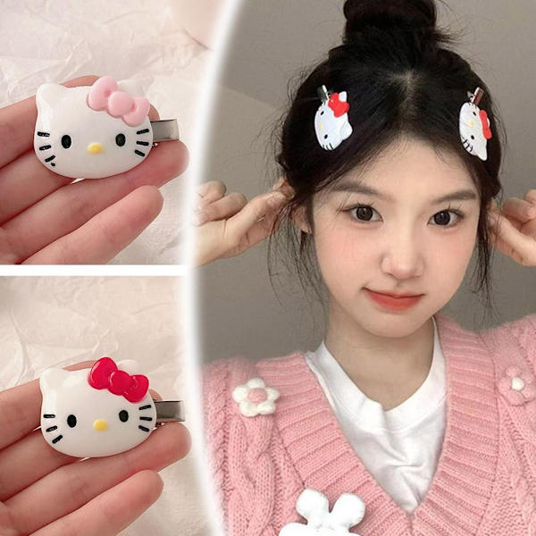 2 st Sanrio Hårnål Japansk Söt Katt Hårnål Hårklämma Tillbehör Rosett Mångsidig M0H7 Red One size 2pcs