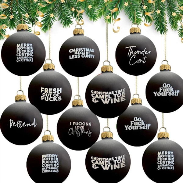 Svordomsfull Julgranskule-Bundle - 12x Roliga Julgransprydnader, Julgranskulor R1U2 white 1set