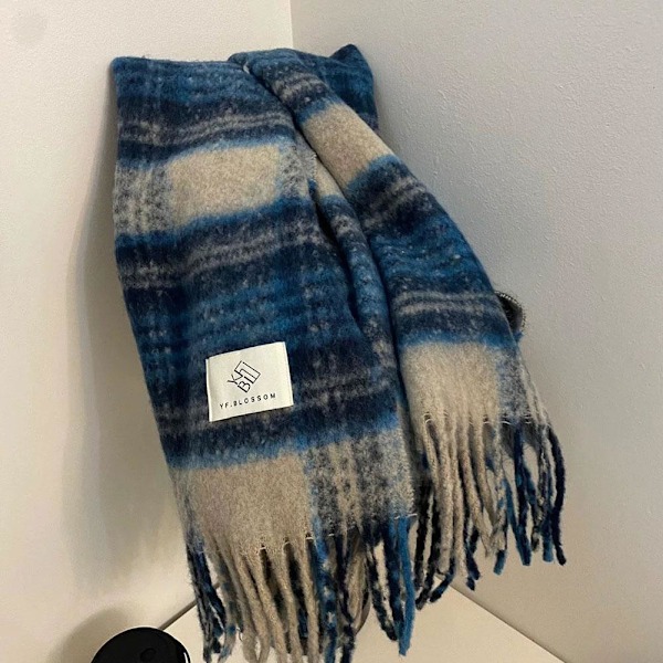 Japansk Låg-mättnadsfärg Stor Rutig Sjal Ny Mångsidig Sjal Och Kvinnlig Höst Borstad H8y0 Blue One size
