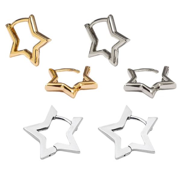 Silver / Guld Färgpläterade Djärva Stjärnörhängen GXaud W9C7 För Kvinnor M5G6 Silver One size
