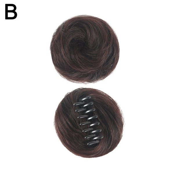 Kvinnor Flickor Chignon syntetiskt hår Bun Clip On Hårstycke Extens dark brown S