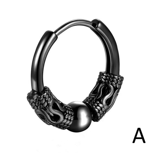 Cool Punk Herr Rostfritt Stål Hip Hop Örhängen Drakmönster UKS B0B5 Silver B