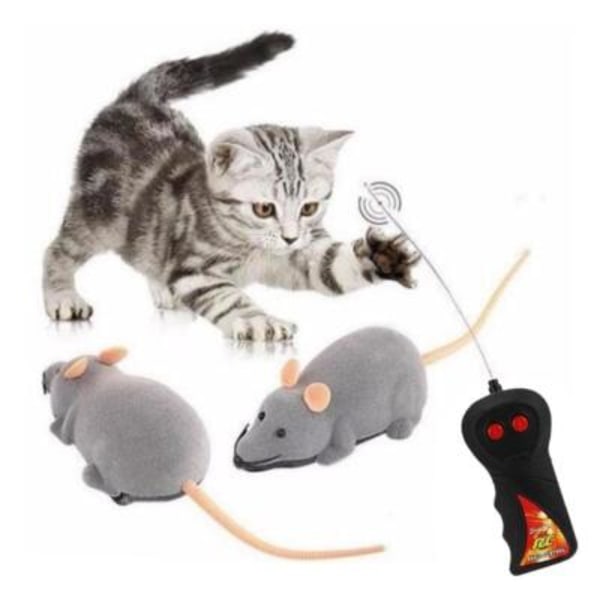 ♘Rolig Fjärrkontroll RC-Råtta Mus TRÅDLÖS För Katt Present Leksak Hund Husdjur gray One-size
