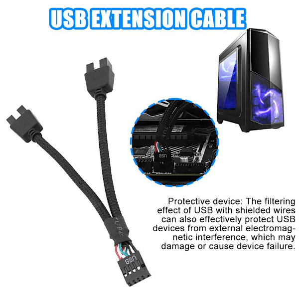 Moderkort Förlängningskabel 9Pin USB 1 Hona till 2 Hane *> CORD- Y ( O3A8