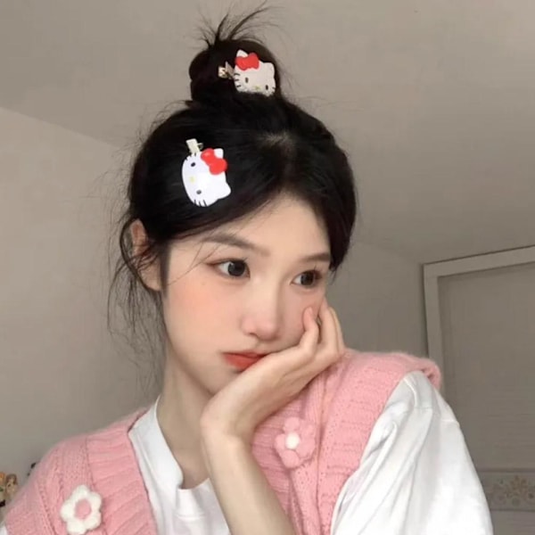 2 st Sanrio Hårnål Japansk Söt Katt Hårnål Hårklämma Tillbehör Rosett Mångsidig M0H7 Red One size 2pcs