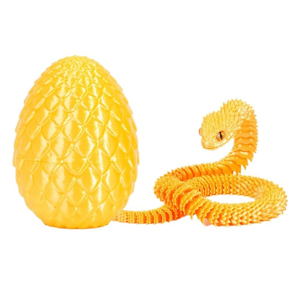 3D-printad Cool Eyes Orm med Ägg, Multi-ledad Rörlig för Vardagsrum Heminredningstillbehör Q8b3 Silk gold Snake with Egg