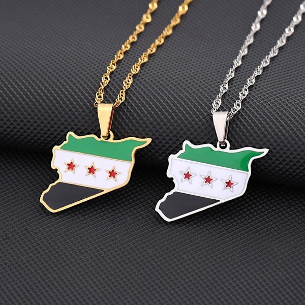Halsband med hänge i rostfritt stål, fredssymbol, Syrienkarta, fri syrisk karta C Ny Silvery 1pcs