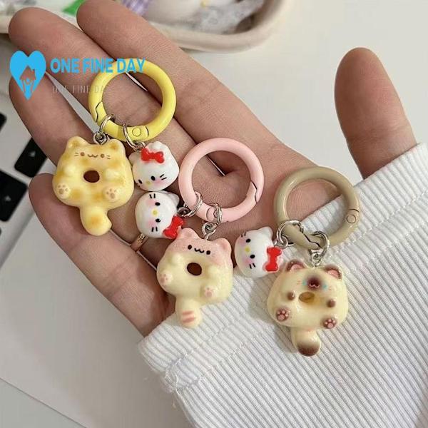 Kattunge Cirkel Nyckelring Bedårande Kattunge Donut Katt Mobiltelefon Snodd Hänge Fodral Söt Charm Rem K7e0 Dark Coffee One size