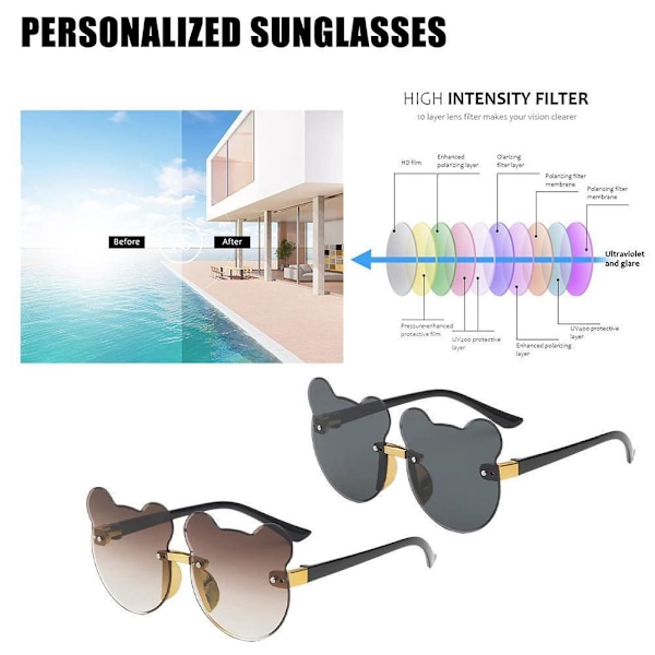 Flickor Pojkar Bågformade Solglasögon Tecknad Björn Barn Anti-UV Utomhusglasögon V3B4 black one-size