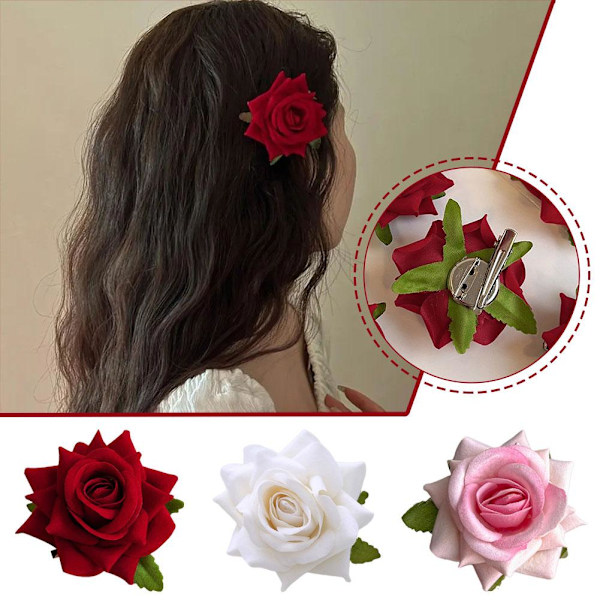 Ros Hårnål Högkvalitativ Hårnål för Lösa Hårstrån Anknäbbsklämma Högt Värde Brosch Hårprydnad Hårblomma W1B4 white one-size