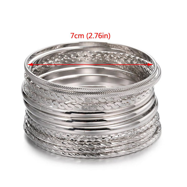 12 st/set Punk Kedjearmband Set för Kvinnor Boho Tjocka Charm Armringar Lot P K3T8 Silver One size