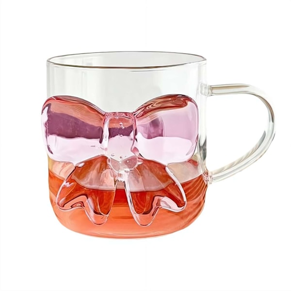 Glas Kaffemugg med Rosa Rosett Design, Rosa Glas Kopp med Rosett för Flickor, Te Kopp, Mjölk Kopp, Rosa Glas Kaffemugg Present till Flickor Kvinnor