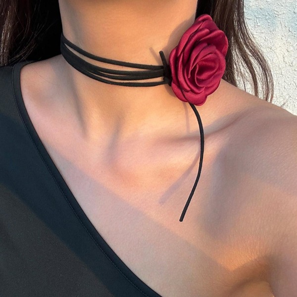 Gothic Elegant Big Rose Flower Keyvicle Chain Halsband Kvinnor Ons C One size