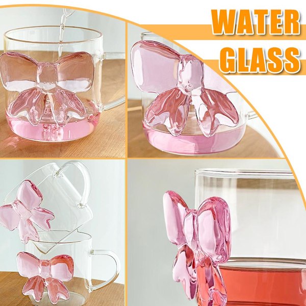 Glas Kaffemugg med Rosa Rosett Design, Rosa Glas Kopp med Rosett för Flickor, Te Kopp, Mjölk Kopp, Rosa Glas Kaffemugg Present till Flickor Kvinnor