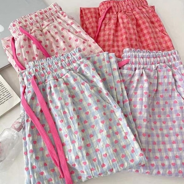 Pyjamas med kärleksmönster, dam, vår och höst 2024, nya avslappnade långbyxor för kvinnor K4D5 Red One size