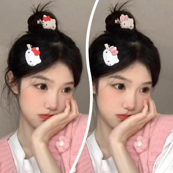2 st Sanrio Hårnål Japansk Söt Katt Hårnål Hårklämma Tillbehör Rosett Mångsidig M0H7 Red One size 2pcs