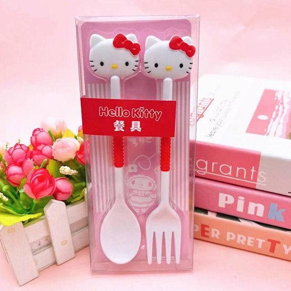 Japansk Tecknad Flickig Färg Porslin Set Sött Barn Soppset Sked Portabel Student Gaffel J5T7 red cat 1set