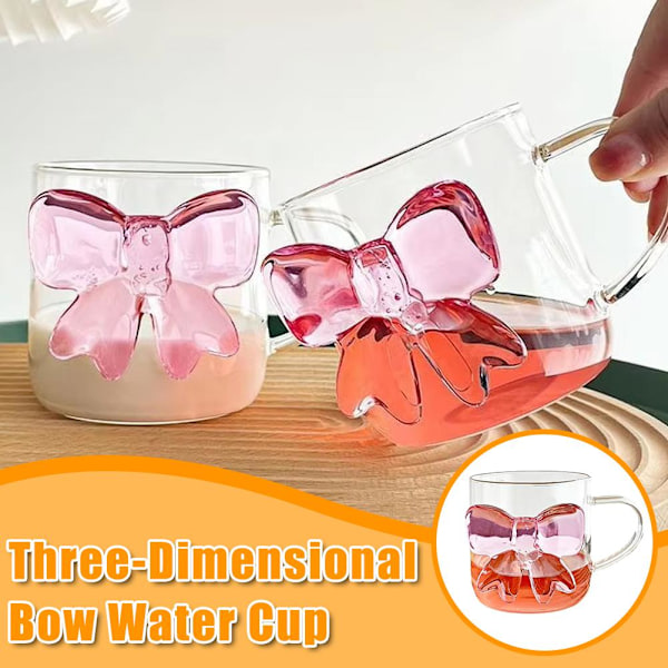 Glas Kaffemugg med Rosa Rosett Design, Rosa Glas Kopp med Rosett för Flickor, Te Kopp, Mjölk Kopp, Rosa Glas Kaffemugg Present till Flickor Kvinnor