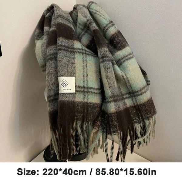 Japansk Låg-mättnadsfärg Stor Rutig Sjal Ny Mångsidig Sjal Och Kvinnlig Höst Borstad H8y0 Green One size