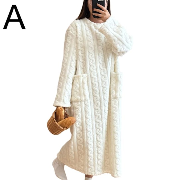 Kvinnor Vinter Tjock Nattlinne Mjuk Korall Sammet Långärmad S White One size