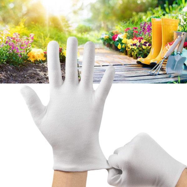 12 par vita bomullshandskar för trädgårdsarbete, torra händer, kvinnor, mig whiteB XL12pcs
