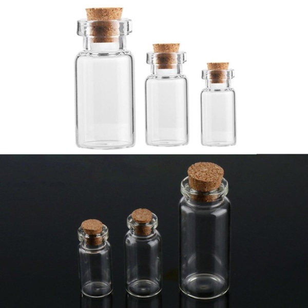 5 storlekar Små glasflaskor med korkpropp Små flaskor Burkar C TransparentE 2ml