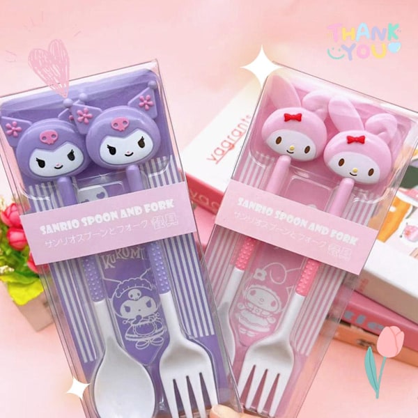 Japansk Tecknad Flickig Färg Porslin Set Sött Barn Soppset Sked Portabel Student Gaffel J5T7 pink rabbit 1set