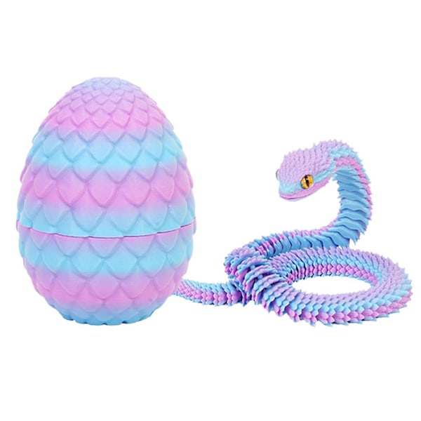 3D-printad Cool Eyes Orm med Ägg, Multi-ledad Rörlig för Vardagsrum Heminredningstillbehör Q8b3 Deep sea colour Snake with Egg