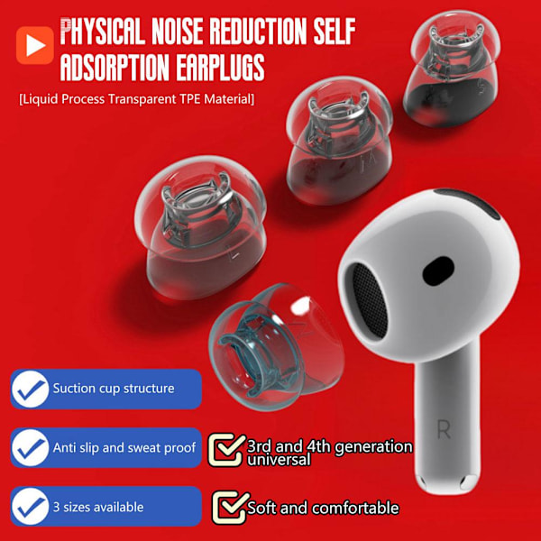 Ersättningsöronproppar för AirPods 4 Anti-slip Ljudreducerande Hörlurar Earti P8B2 transparent M