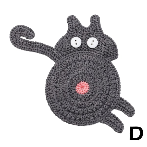 JHIALG Novelty Cat Butt Coaster, Funny Cat Butt Crochet Drink Co grey One-size