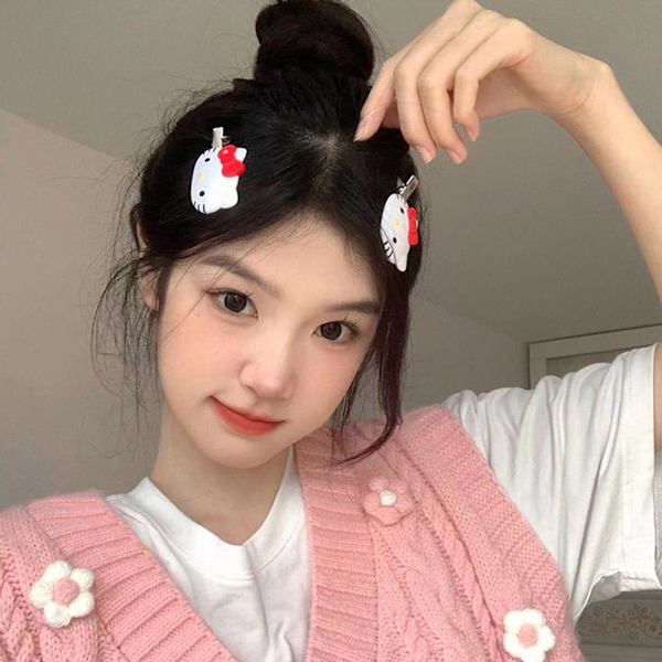 2 st Sanrio Hårnål Japansk Söt Katt Hårnål Hårklämma Tillbehör Rosett Mångsidig M0H7 Red One size 2pcs