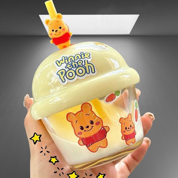 Mini Tecknad Björn Söt Ins Bärbar Glas Vattenkopp Dun Dun Kopp Med Sugrör Glas Dunking Kopp F6k3 Yellow 210ml