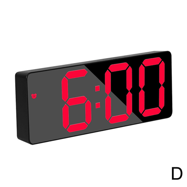 Digital LED-skrivbordsalarmklocka Stor spegeldisplay USB-snooze Tem Black-faced red led One-size