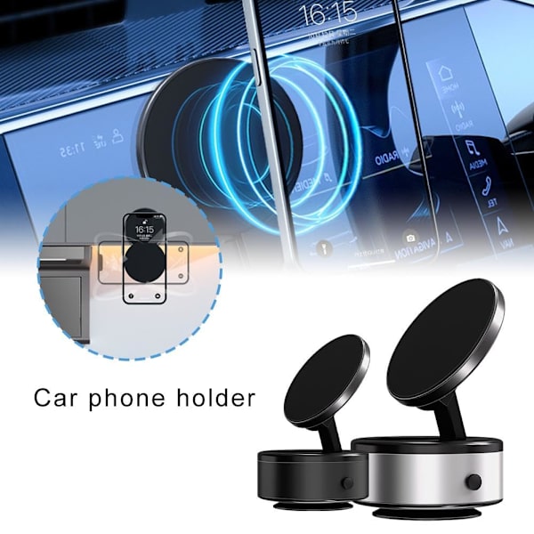 Elektrisk Vakuum Magnetisk Sugkopp Biltelefonhållare - 360° Roterande Sugkoppsfäste, Starkt Magnetgrepp för Bil Gym Kök Spegel Slät Black One size