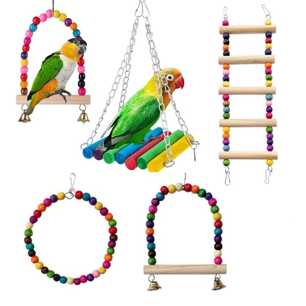 Papegoja Fågel Leksak Bur Fågel Leksaker Set Leksak Fågelbur Papegoja Leksaker Tillbehör Lo D2C8 multicolorA A