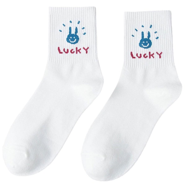 Söta Ins Mode Kvinnor Bear Rabbit Animal Socks Mid Cut Sock Bas lucky bunny  One size 