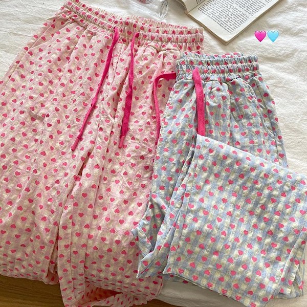 Pyjamas med kärleksmönster, dam, vår och höst 2024, nya avslappnade långbyxor för kvinnor K4D5 Red One size