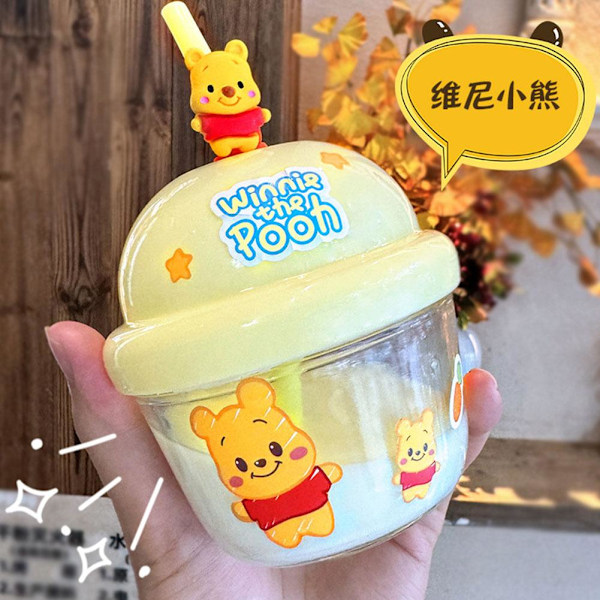 Mini Tecknad Björn Söt Ins Bärbar Glas Vattenkopp Dun Dun Kopp Med Sugrör Glas Dunking Kopp F6k3 Yellow 210ml