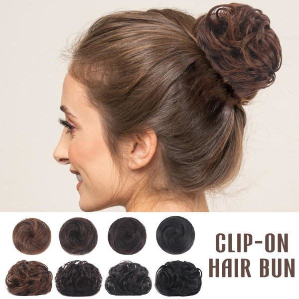 Kvinnor Flickor Chignon syntetiskt hår Bun Clip On Hårstycke Extens dark brown L