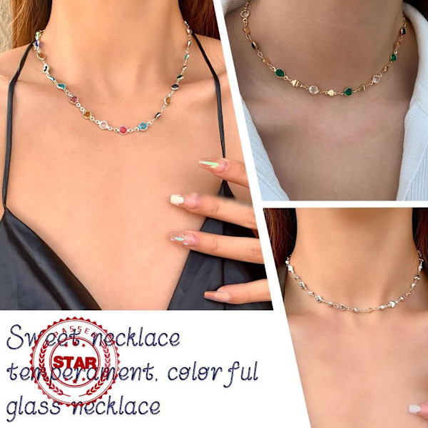 Kort Halsband Ins Stil Färgglad Zirkon Semesterstil Choker Enkel Mode Tjejaccessoarer Q0R8 C 1pcs
