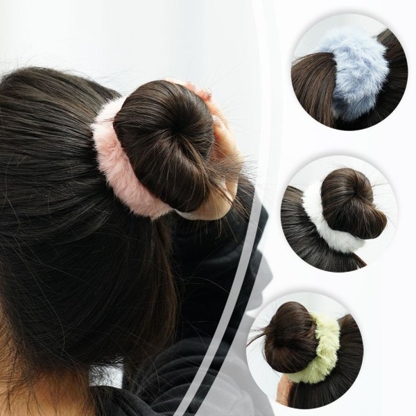 Mjuk hårscrunchies, plysch konstgjord päls hårband hår scrunchies, white one-size