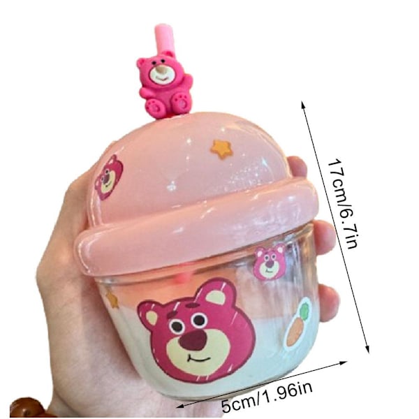 Mini Tecknad Björn Söt Ins Bärbar Glas Vattenkopp Dun Dun Kopp Med Sugrör Glas Dunking Kopp F6k3 Pink 210ml