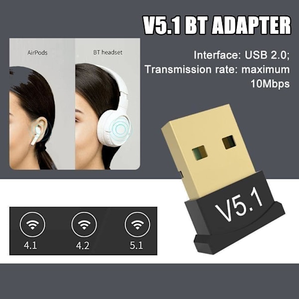 USB Bluetooth 5.1 Adapter Sändare Mottagare V5.1 Bluetooth Audio Bluetooth För PC Laptop USB Dongle Adapter