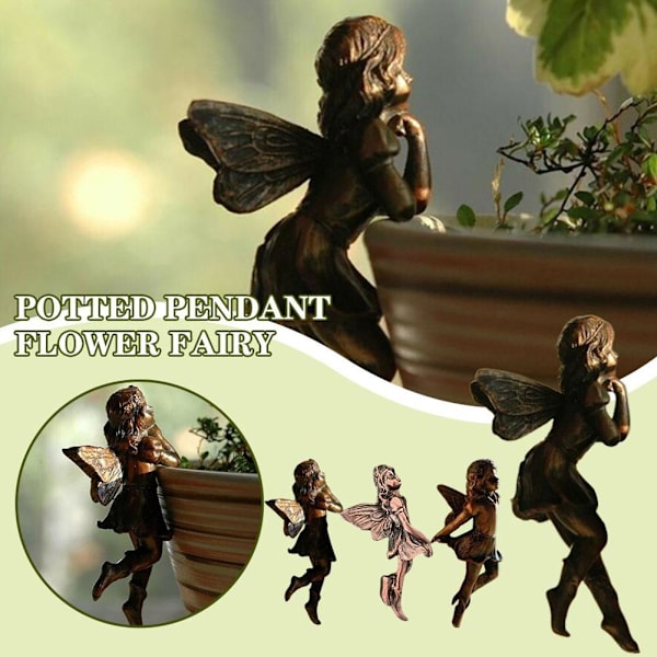 RJSQAQE Miniatyrälvor Figurin, Blomkruka och Vas Kramare, Blomsterälva Krukväxt Hänge, Hängande Kopp Resin Blomkrukor Hängande Älvprydnad BrassA A 4pcs