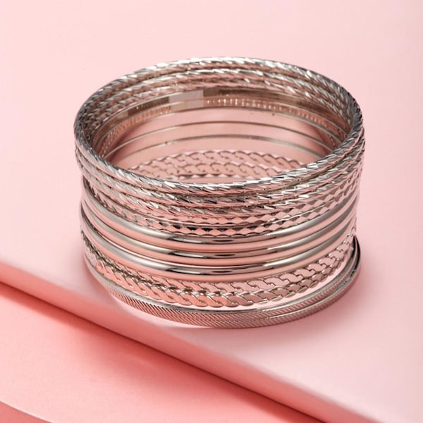 12 st/set Punk Kedjearmband Set för Kvinnor Boho Tjocka Charm Armringar Lot P K3T8 Silver One size