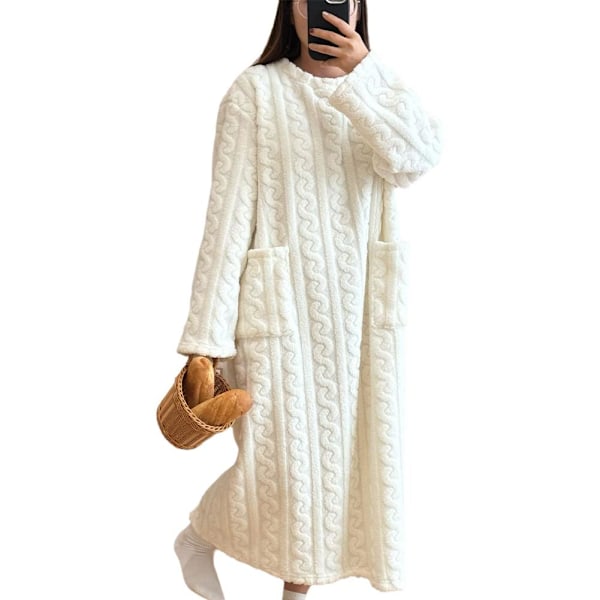 Kvinnor Vinter Tjock Nattlinne Mjuk Korall Sammet Långärmad S White One size