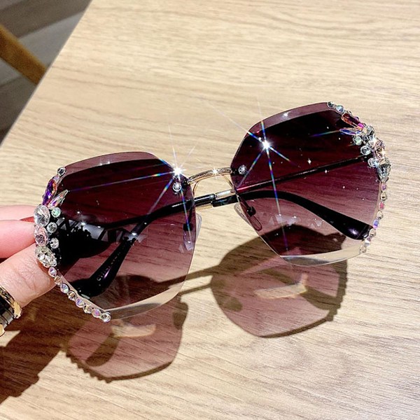 Rimless Rhinestones Solglasögon Dam Mode Gradient Lins Solglasögon Sha M4W2 GREY ONE-SIZE