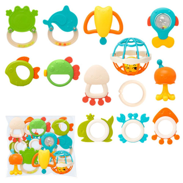 Baby Skallror Leksaker Bitringar Tidig Utveckling Lärleksak Nyfödd Leksak Baby Pojke Flicka V9r8 multicolorA 13pcs