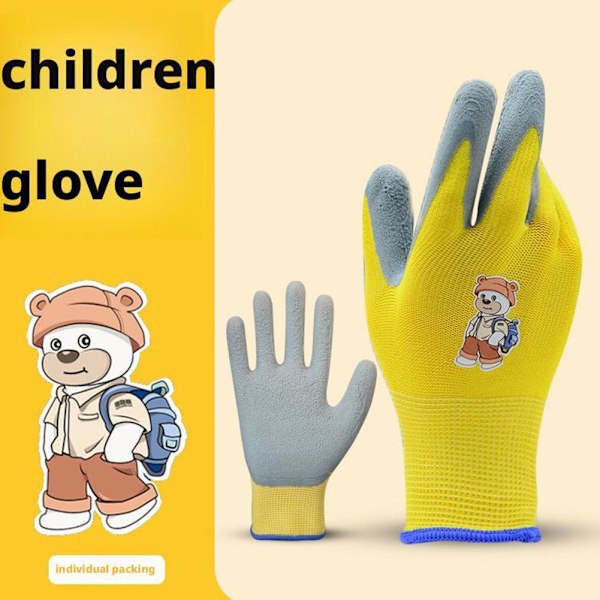 Trädgårdshandskar för Barn, Barn Greppvänliga Gummerade Trädgårdshandskar, Halkfria Säkerhets Trädgårdshandskar för Småbarn, Ungdomar, Flickor, Pojkar, Ch Yellow XS