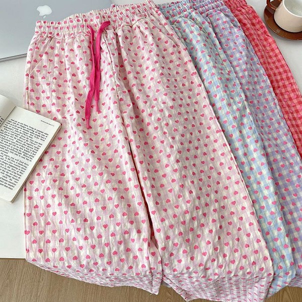 Pyjamas med kärleksmönster, dam, vår och höst 2024, nya avslappnade långbyxor för kvinnor K4D5 Red One size